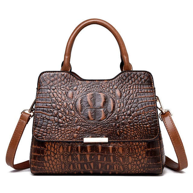 Crocodile Embossed Pattern Luxury Shoulder Handbag Genuine Leather
