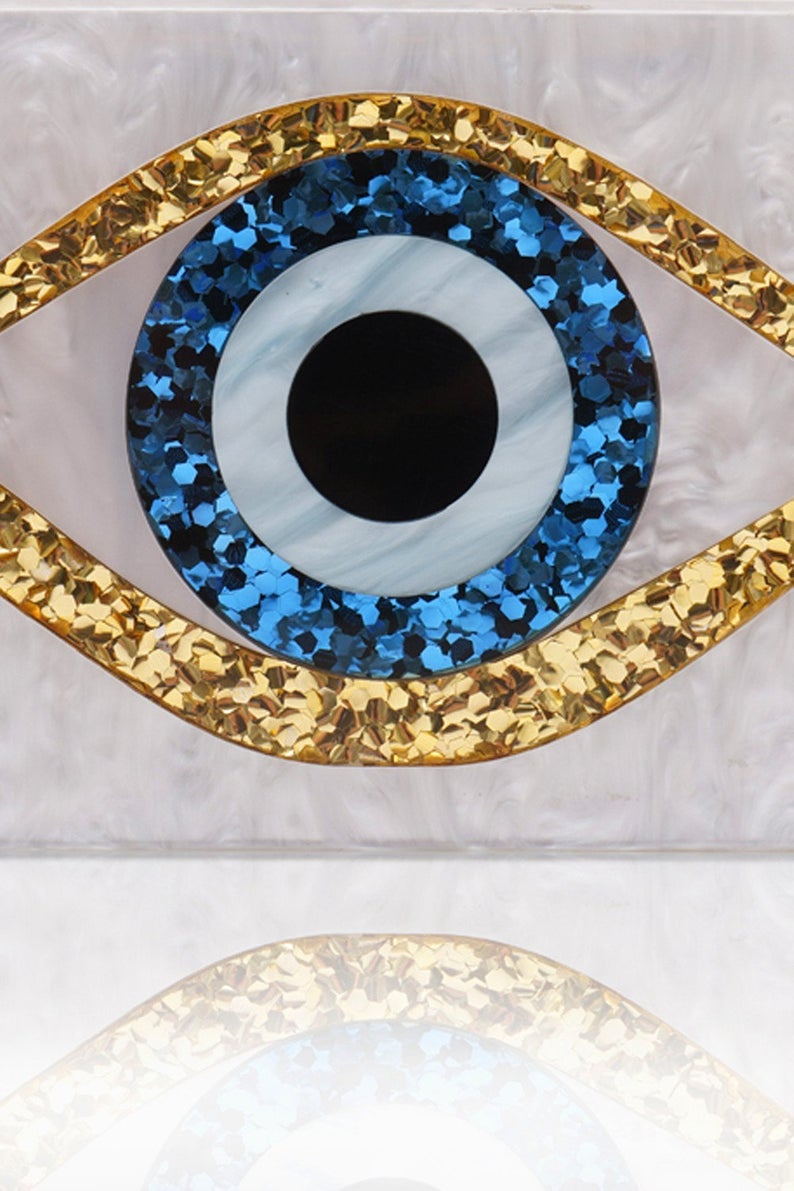 Pearl White Black Evil Eye Bag Acrylic Clutch Purse Party Travel Handbags