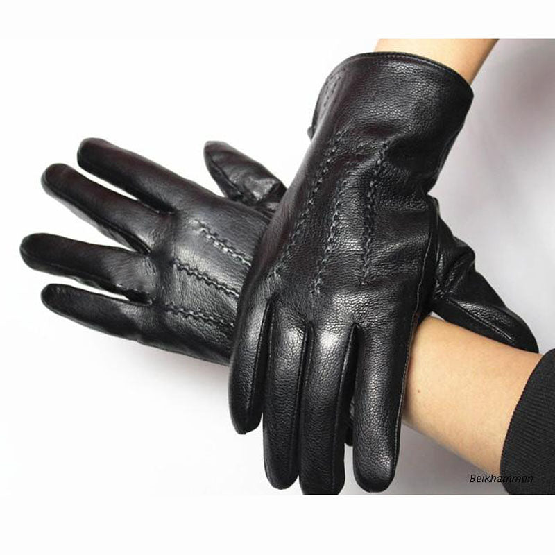 Mens Winter Gloves Leather Deerskin Autumn Winter Warm