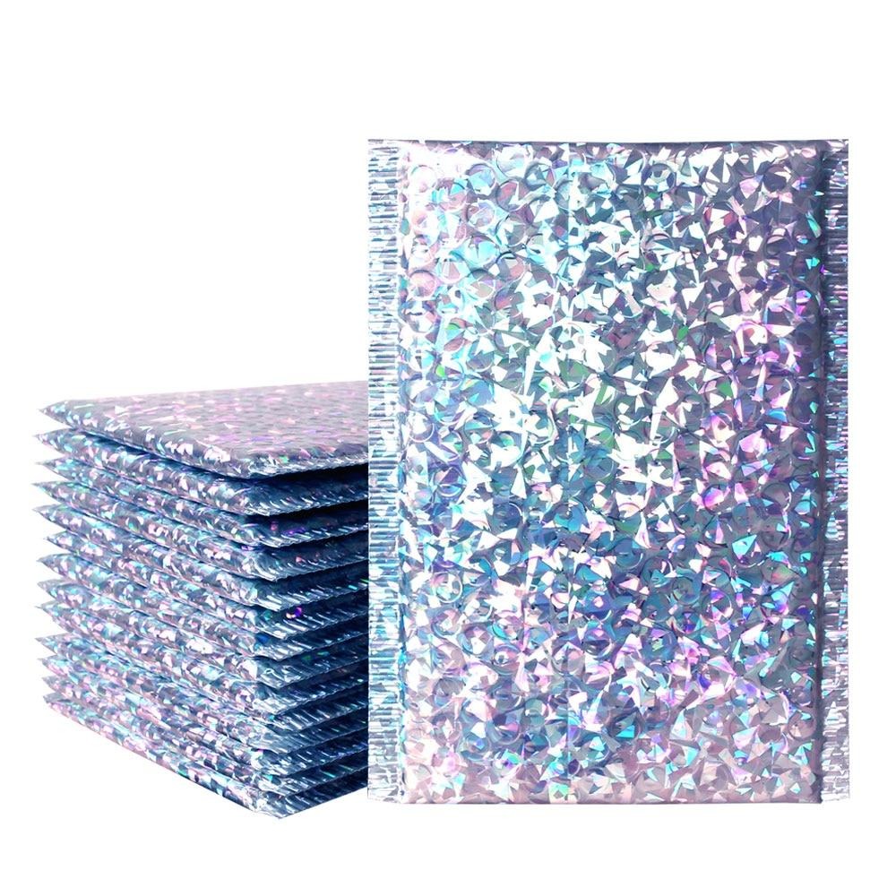 10PCS Laser Silver Mailing Envelope Bags Waterproof Bubble Padded