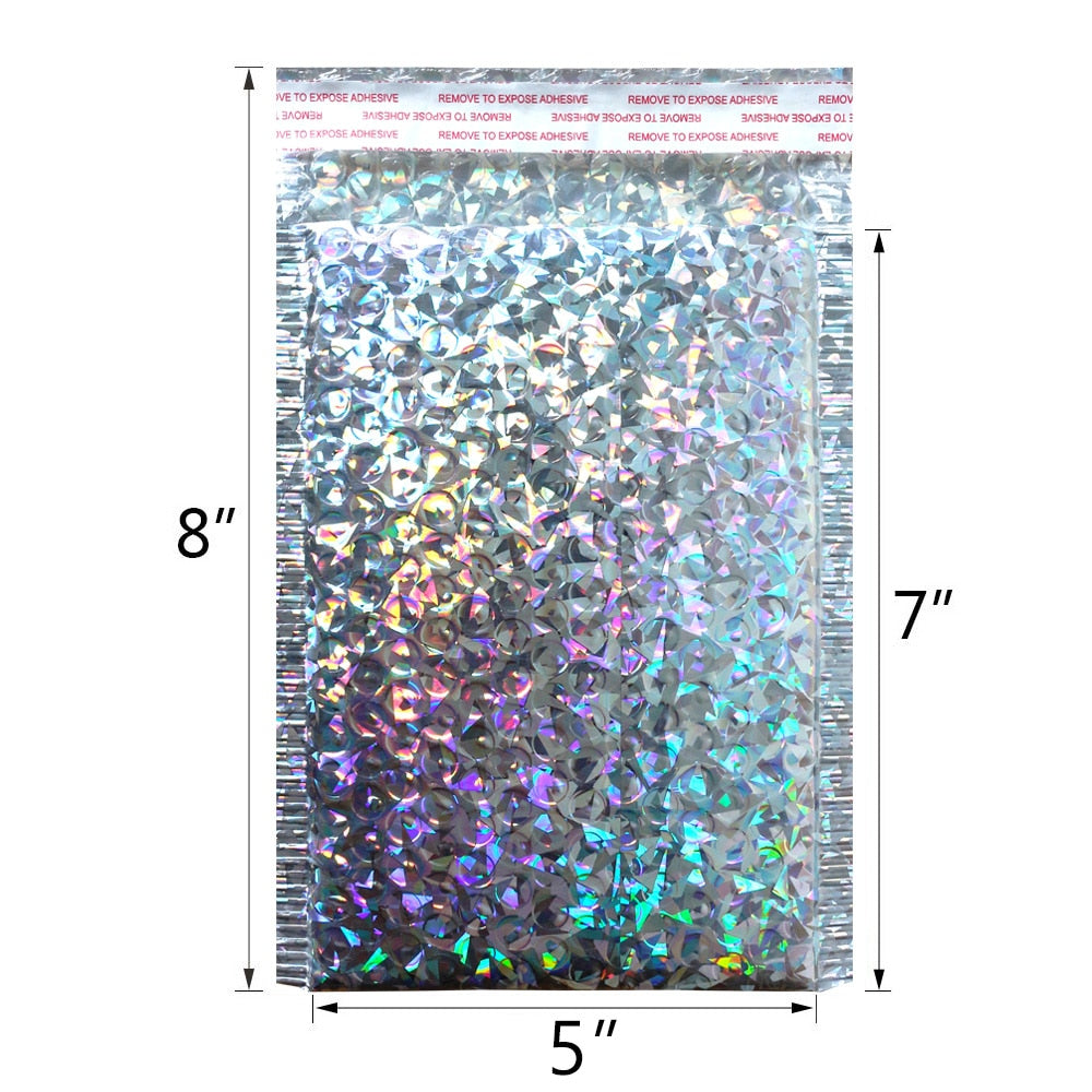 10PCS Laser Silver Mailing Envelope Bags Waterproof Bubble Padded