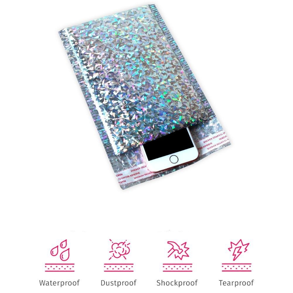 10PCS Laser Silver Mailing Envelope Bags Waterproof Bubble Padded