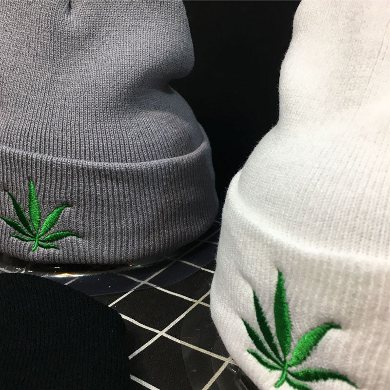 Winter Weed Leaf Beanie Hat Punk Cap Skullies