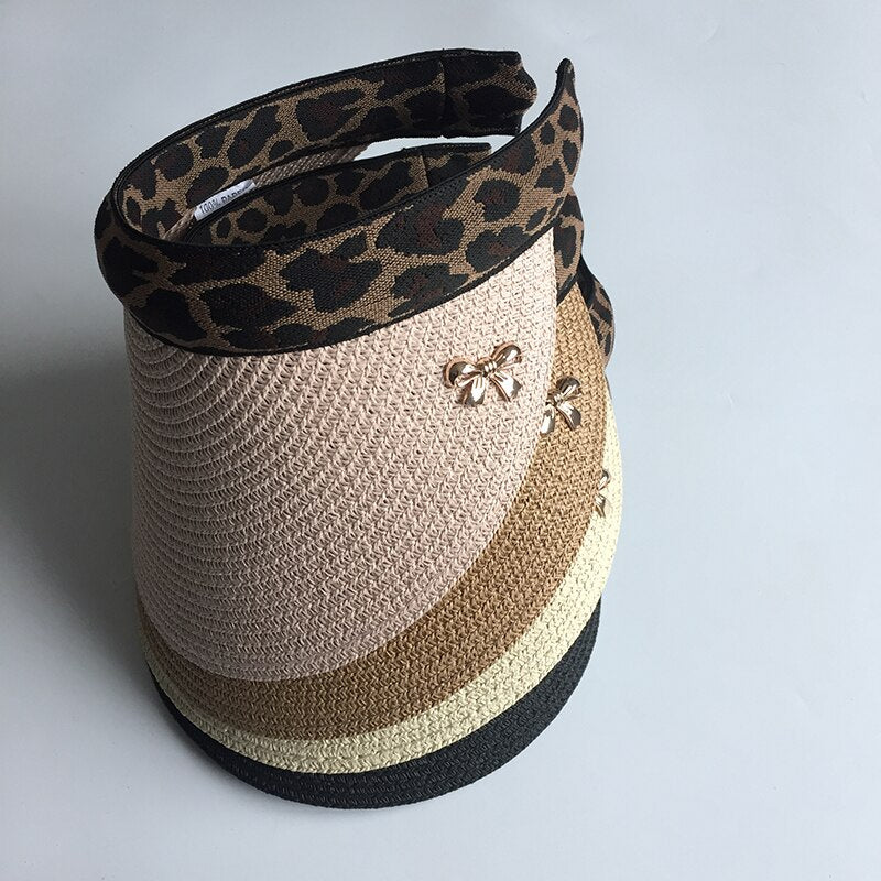 Leopard Straw Visor Cap