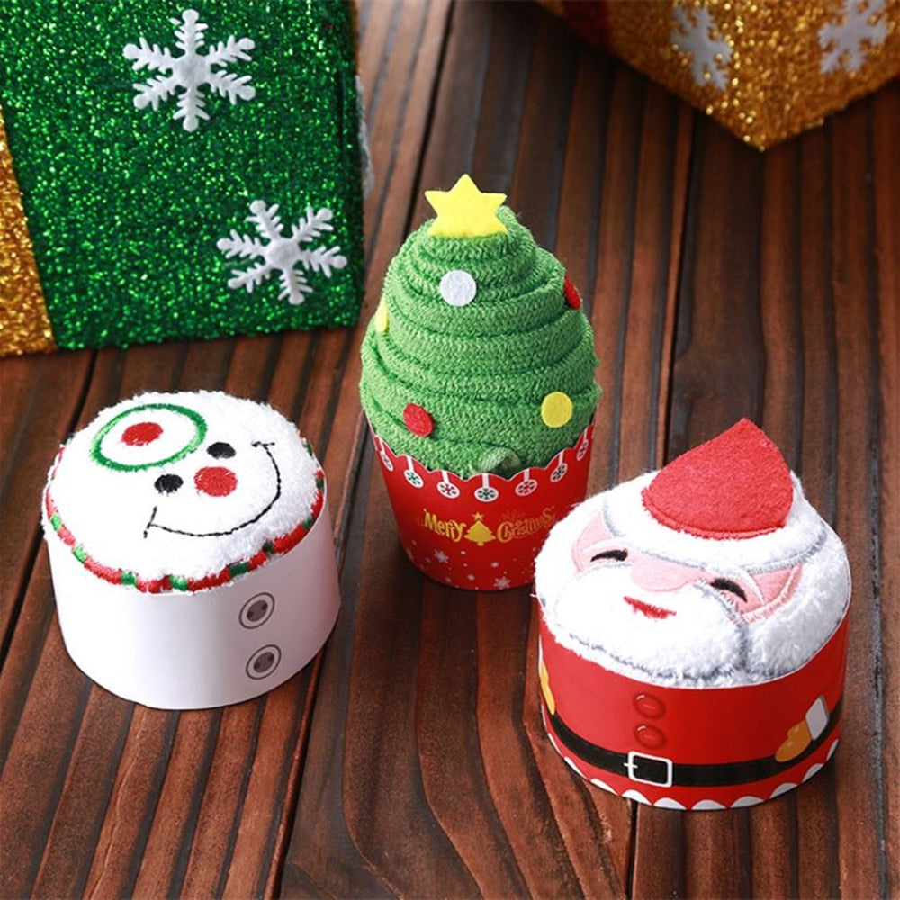 Santa Claus Christmas Tree Cupcake Cotton Towel Gifts