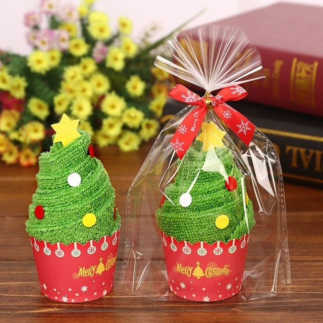 Santa Claus Christmas Tree Cupcake Cotton Towel Gifts