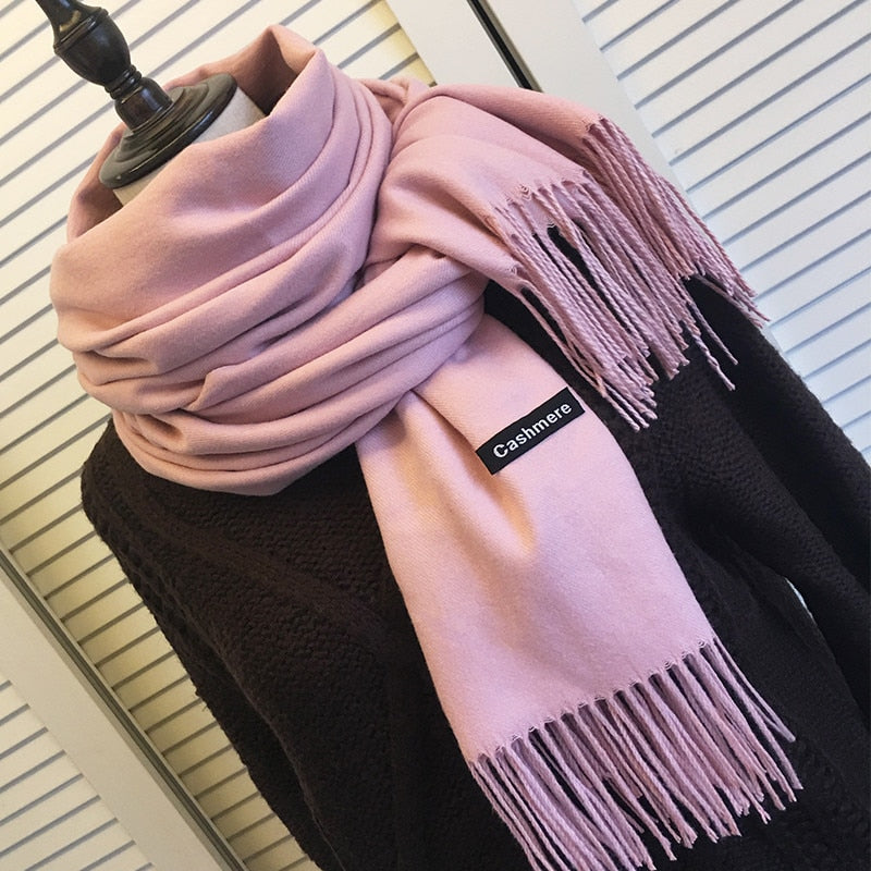 24 Solid COLORS Cashmere Long Scarves with Tassels