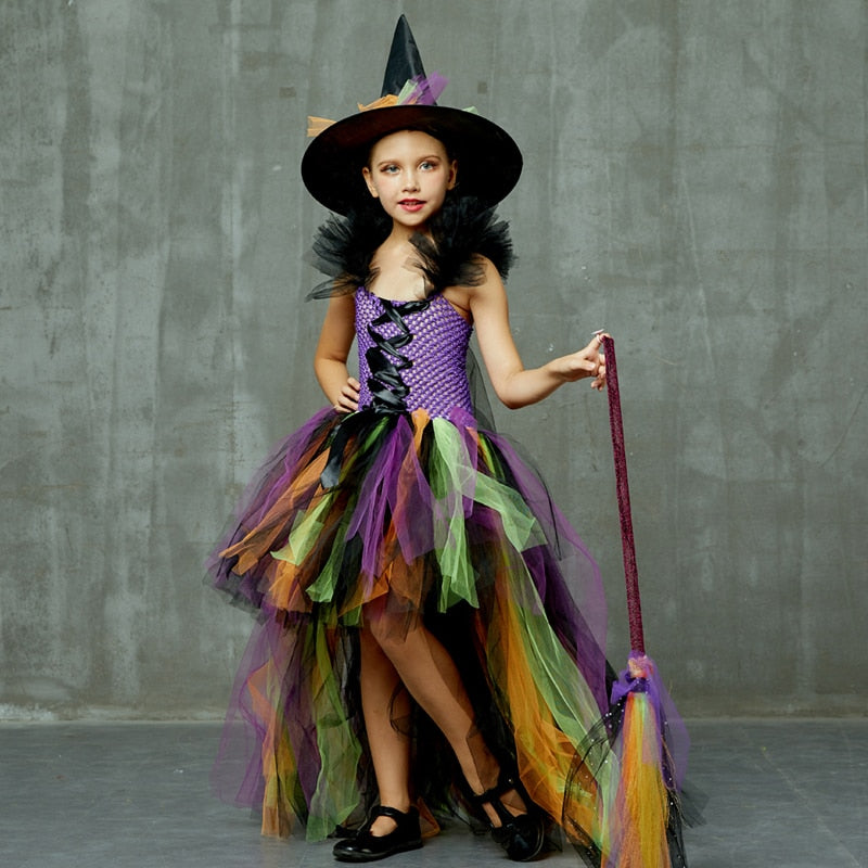 Girls Halloween Witch Tutu Rainbow Dress