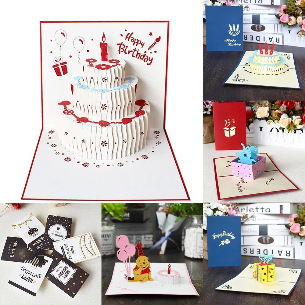 3D Pop Up Cards Birthday Cake Postcards