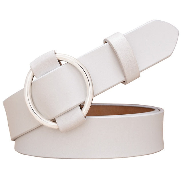 Solid Color Fashion Round Ring Buckle Belt Genuine Leather