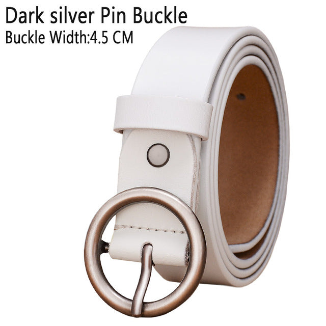 Solid Color Fashion Round Ring Buckle Belt Genuine Leather