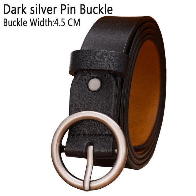 Solid Color Fashion Round Ring Buckle Belt Genuine Leather