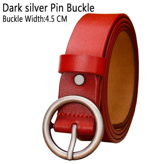 Solid Color Fashion Round Ring Buckle Belt Genuine Leather