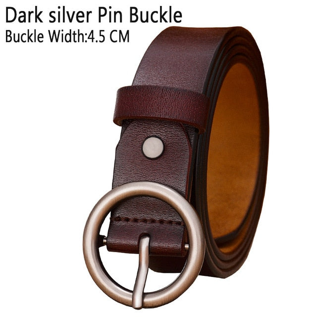 Solid Color Fashion Round Ring Buckle Belt Genuine Leather