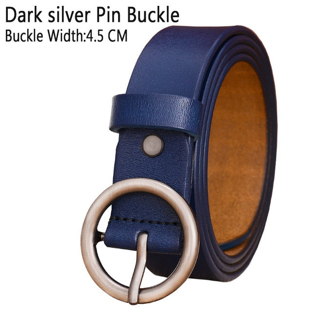Solid Color Fashion Round Ring Buckle Belt Genuine Leather