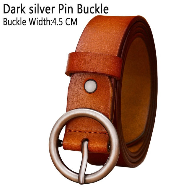 Solid Color Fashion Round Ring Buckle Belt Genuine Leather