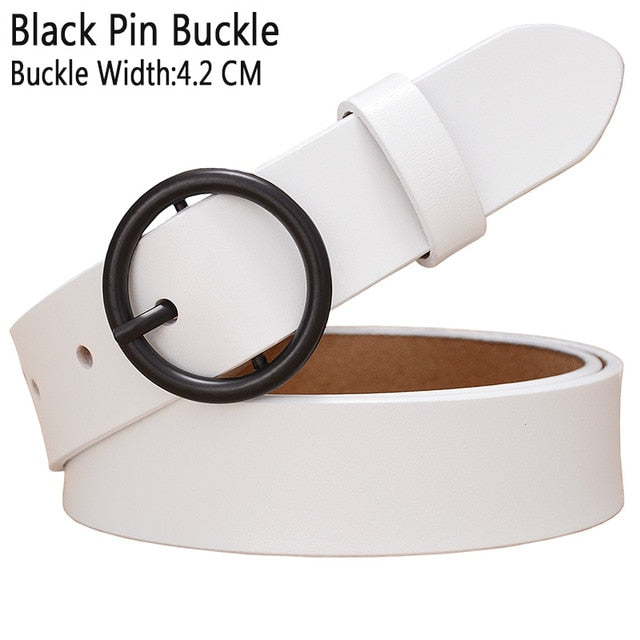 Solid Color Fashion Round Ring Buckle Belt Genuine Leather