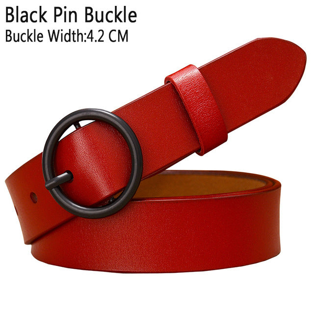 Solid Color Fashion Round Ring Buckle Belt Genuine Leather