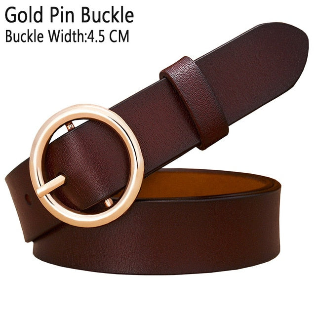 Solid Color Fashion Round Ring Buckle Belt Genuine Leather
