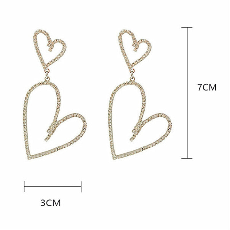 Full Rhinestone Heart Drop Earrings