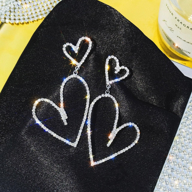 Full Rhinestone Heart Drop Earrings