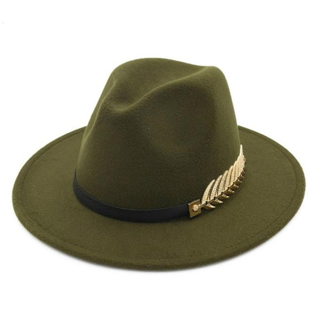 Winter Fedora Hat Leaf British Style Retro Jazz