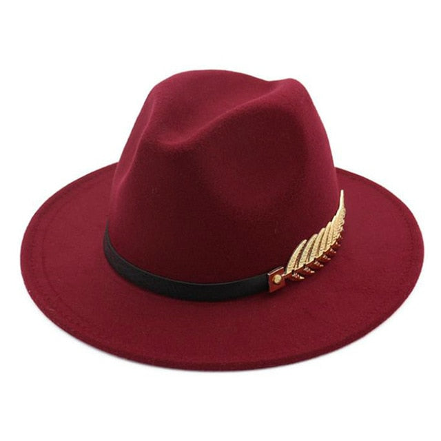 Winter Fedora Hat Leaf British Style Retro Jazz
