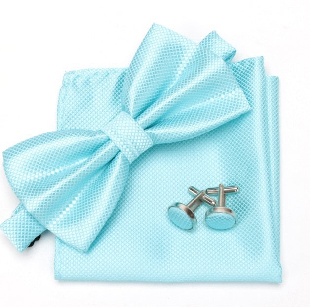 Mens Bowtie Cufflinks Hanky Set