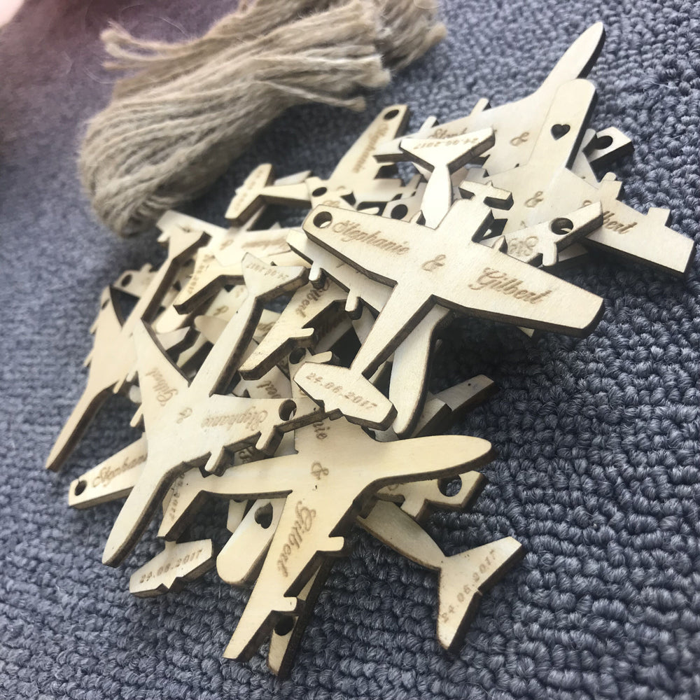 50pcs Personalized Destination Wedding Wooden Airplane Tags
