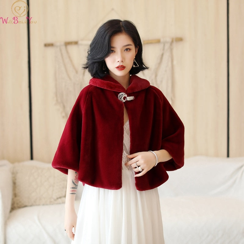 Winter Party Evening Jacket Wraps Faux Fur Cloaks