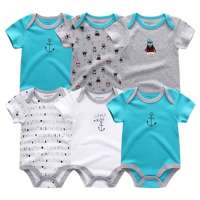 6Pc Set Baby Boy Girl Short Sleeve Onesies