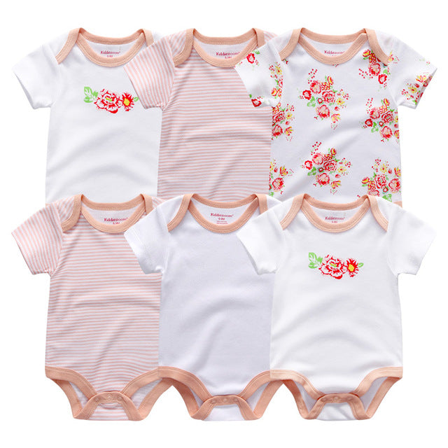 6Pc Set Baby Boy Girl Short Sleeve Onesies
