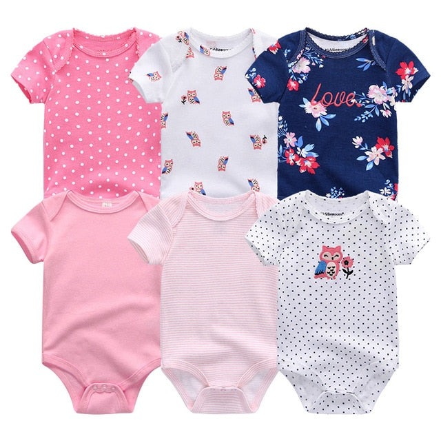 6Pc Set Baby Boy Girl Short Sleeve Onesies