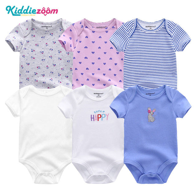 6Pc Set Baby Boy Girl Short Sleeve Onesies