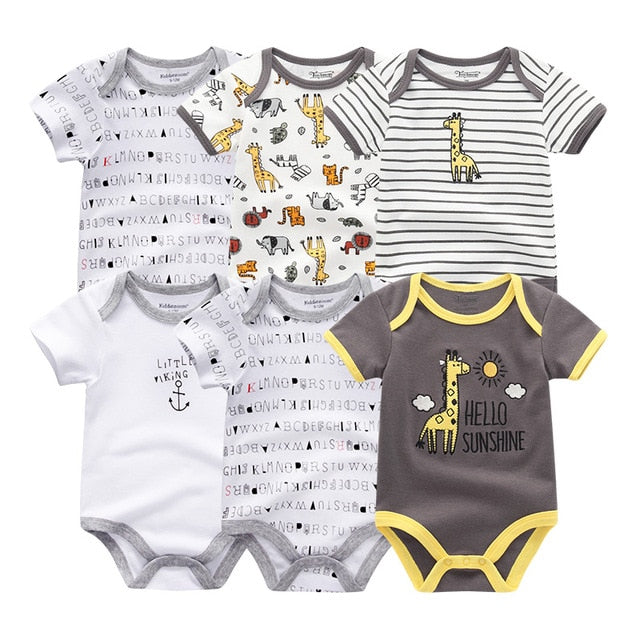 6Pc Set Baby Boy Girl Short Sleeve Onesies