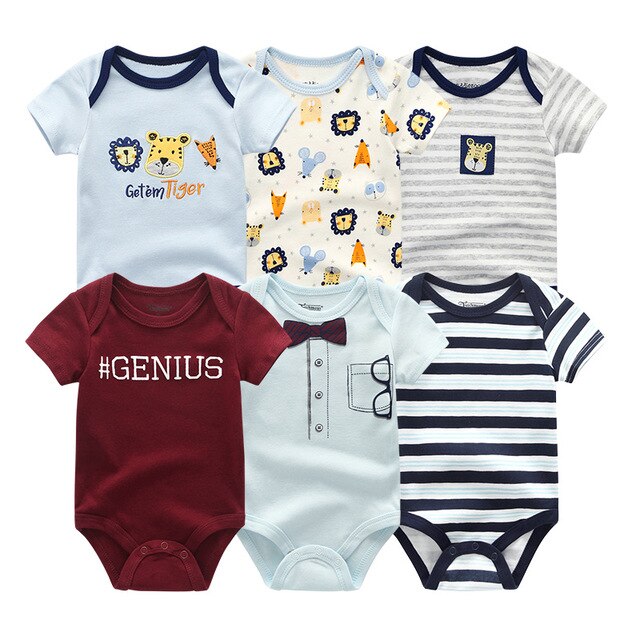 6Pc Set Baby Boy Girl Short Sleeve Onesies