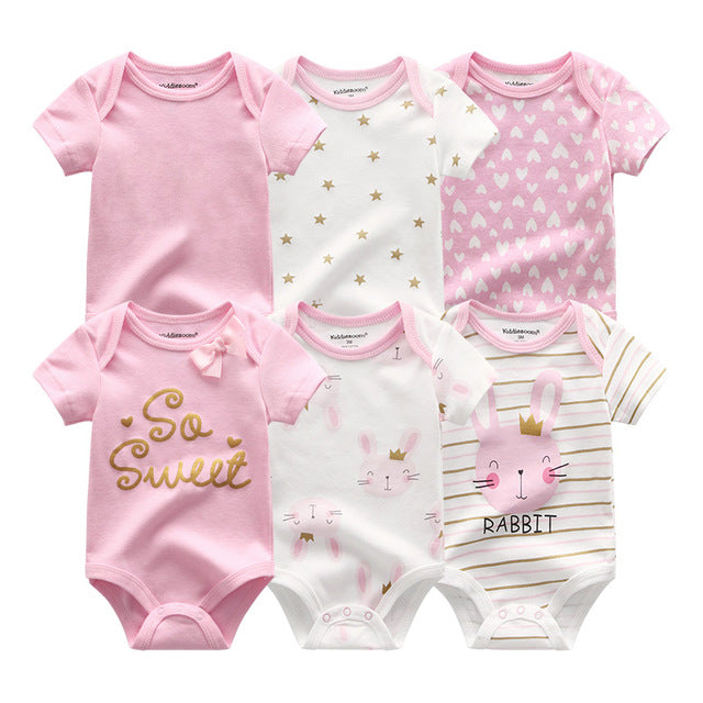 6Pc Set Baby Boy Girl Short Sleeve Onesies