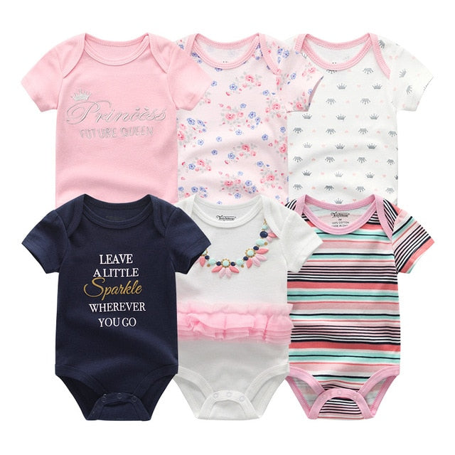 6Pc Set Baby Boy Girl Short Sleeve Onesies