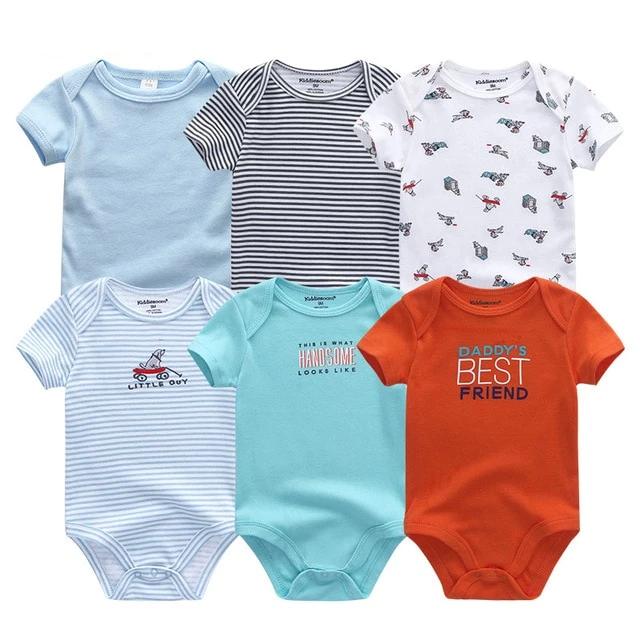 6Pc Set Baby Boy Girl Short Sleeve Onesies