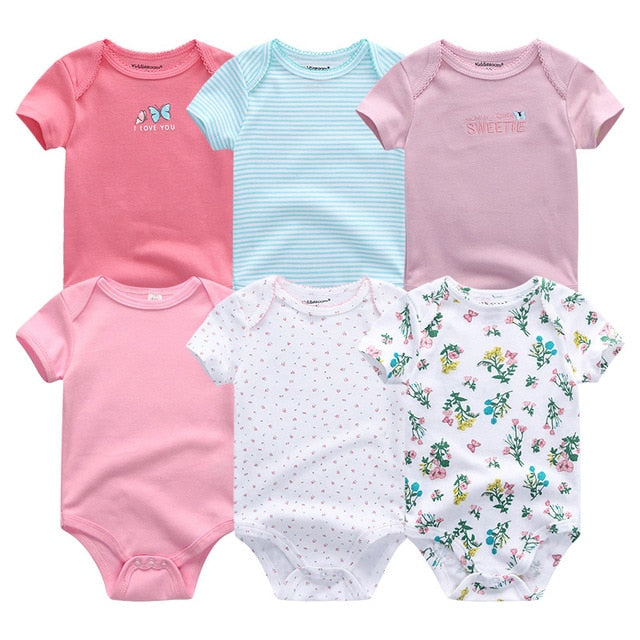 6Pc Set Baby Boy Girl Short Sleeve Onesies