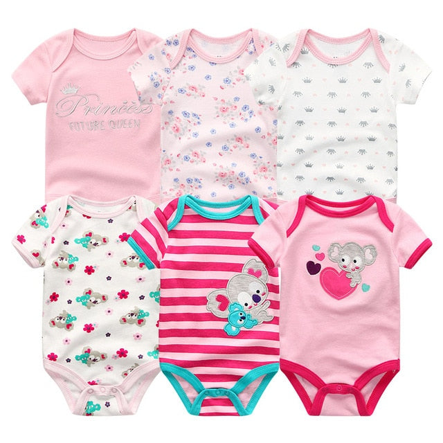 6Pc Set Baby Boy Girl Short Sleeve Onesies