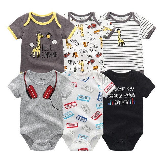 6Pc Set Baby Boy Girl Short Sleeve Onesies