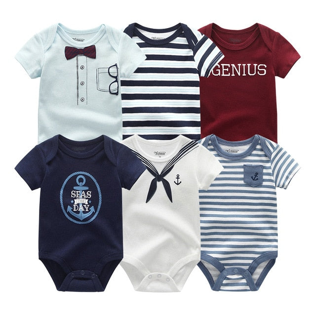 6Pc Set Baby Boy Girl Short Sleeve Onesies