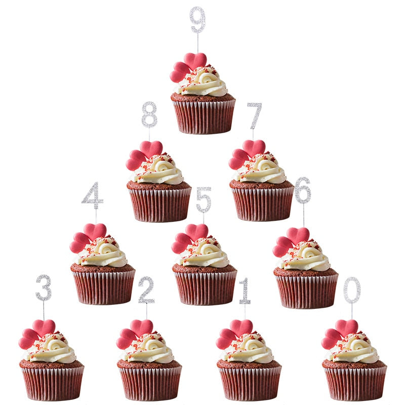 Glitter Alloy Rhinestone Number Cake Toppers Decorations