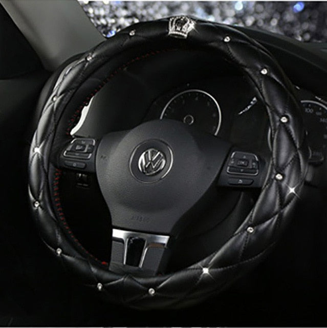 Leather Crown Car Steering Wheel Cover