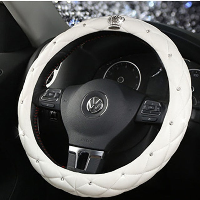 Leather Crown Car Steering Wheel Cover
