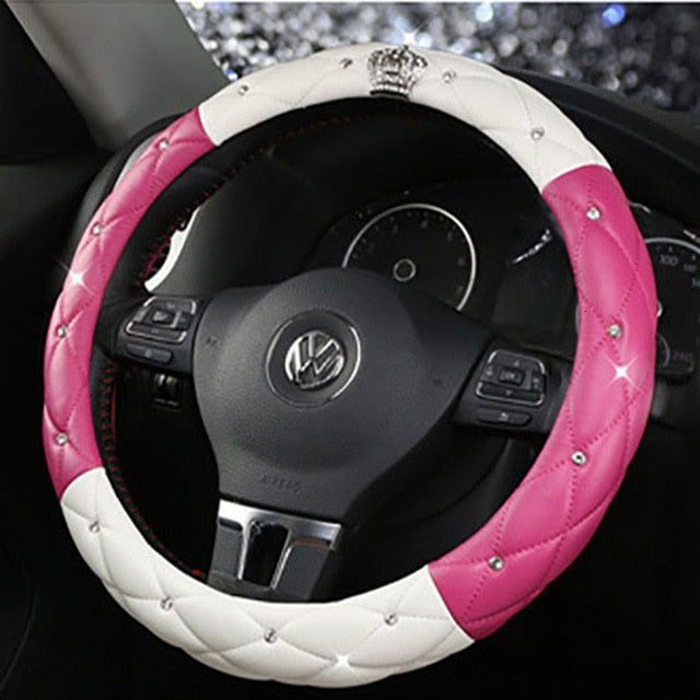 Leather Crown Car Steering Wheel Cover