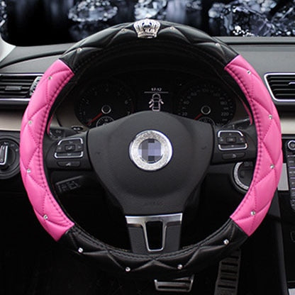 Leather Crown Car Steering Wheel Cover