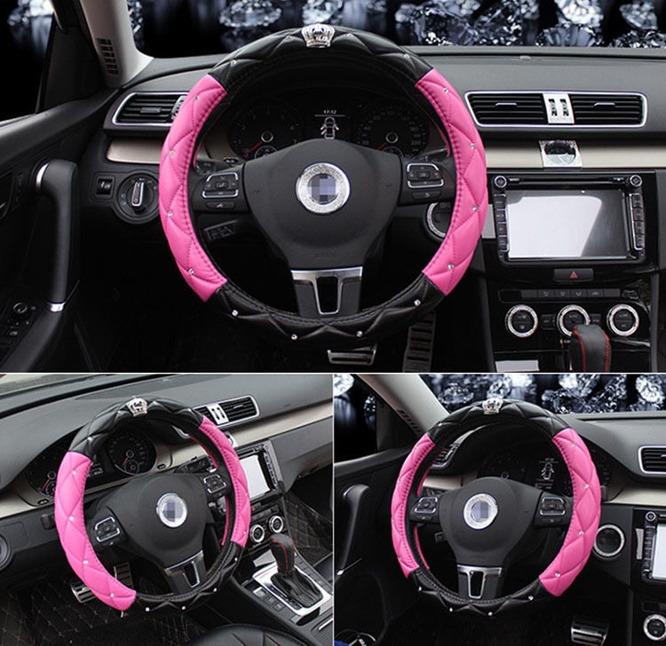 Leather Crown Car Steering Wheel Cover