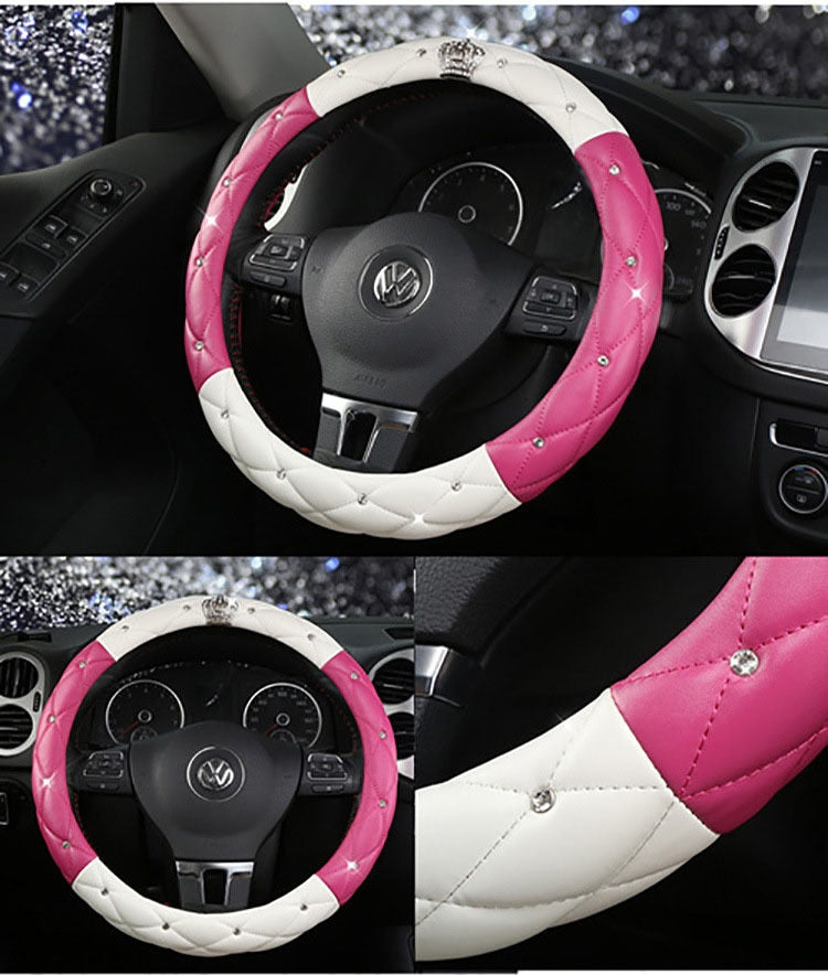 Leather Crown Car Steering Wheel Cover